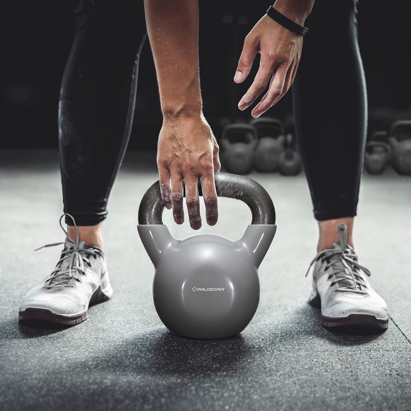 Philosophy Gym Vinyl Coated Cast Iron Kettlebell Weight 50 lbs - Black