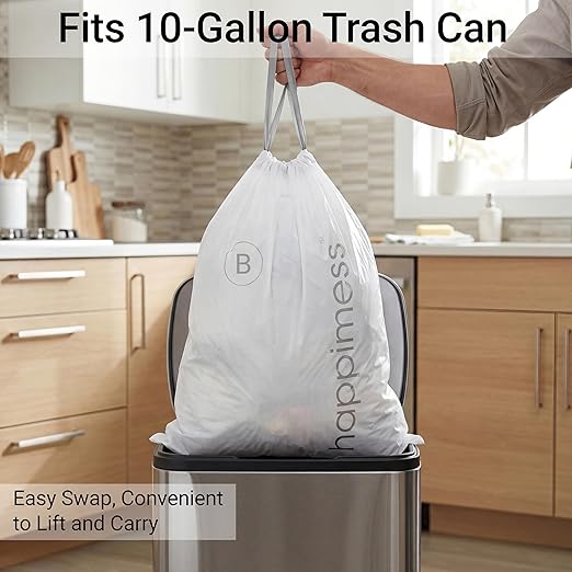 happimess HPM3000B-WHITE 5.3 Gallon Kitchen Drawstring Trash Bags, Trash Can