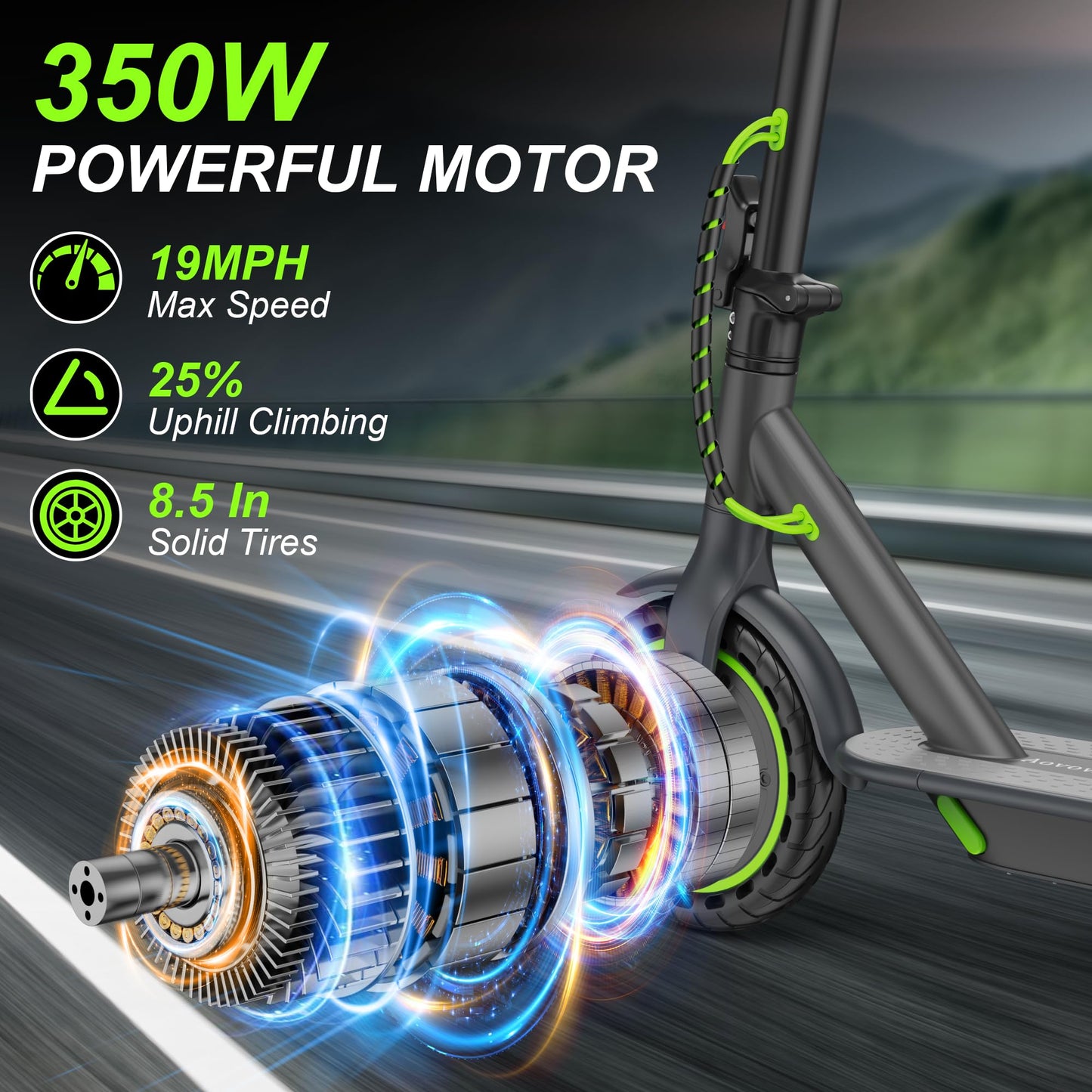 Aovowheel Electric Scooter for Adults, Folding E Scooter with 350W Motor 19 Mph Top Speed, Max 23 Miles Long Range, 8.5''Tires Commuting Scooters with Dual Brakes System, APP