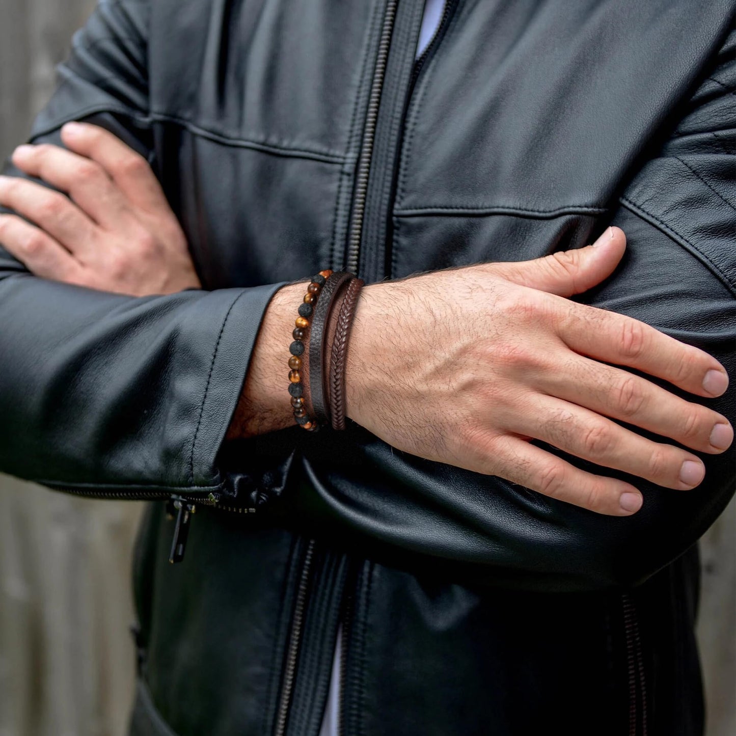 Ailetop Tiger Eye Bracelet Men - Mens Bracelets Beads Adjustable Braided Leather Bracelet for Men Brown Leather Mens Beaded Bracelets Men's Jewelry Birthday Gifts for Dad Husband Son