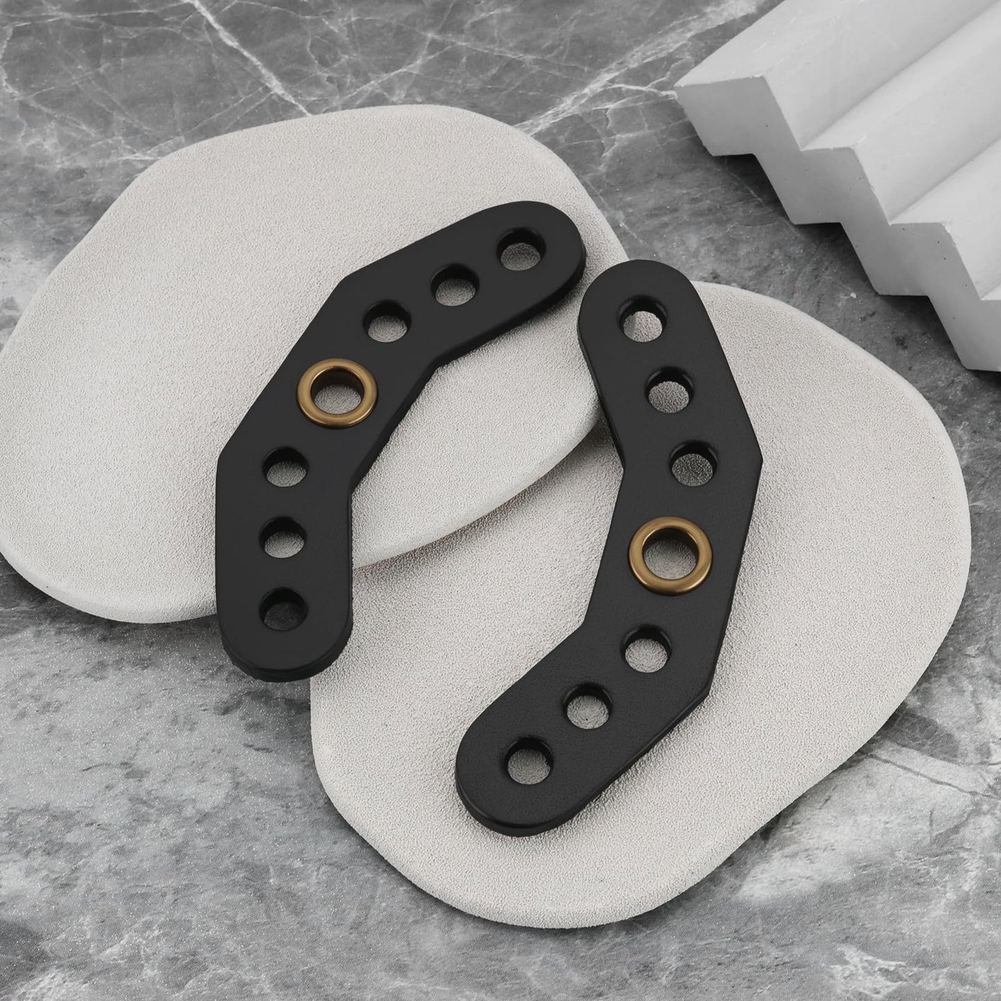 eMagTech 4Pcs Black Leather Bow Yoke Metal Grommet Bow Sling Strap Bracket Mount for DIY Compound Bow Wrist Sling (12x4.5x0.45cm)