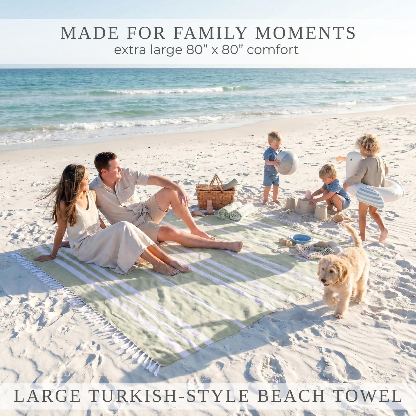 Beautiful Extra Large Beach Blanket with Tassels - Soft Oversized Turkish-Style Beach Towel for Relaxing Beach Days with the Whole Family - Lightweight Quick-Dry Picnic Blanket & Mat for Adults