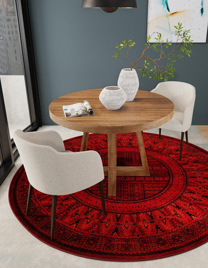 Rugs.com Bokhara Collection Rug – 3 Ft Round Red Medium-Pile Rug Perfect for Kitchens, Dining Rooms