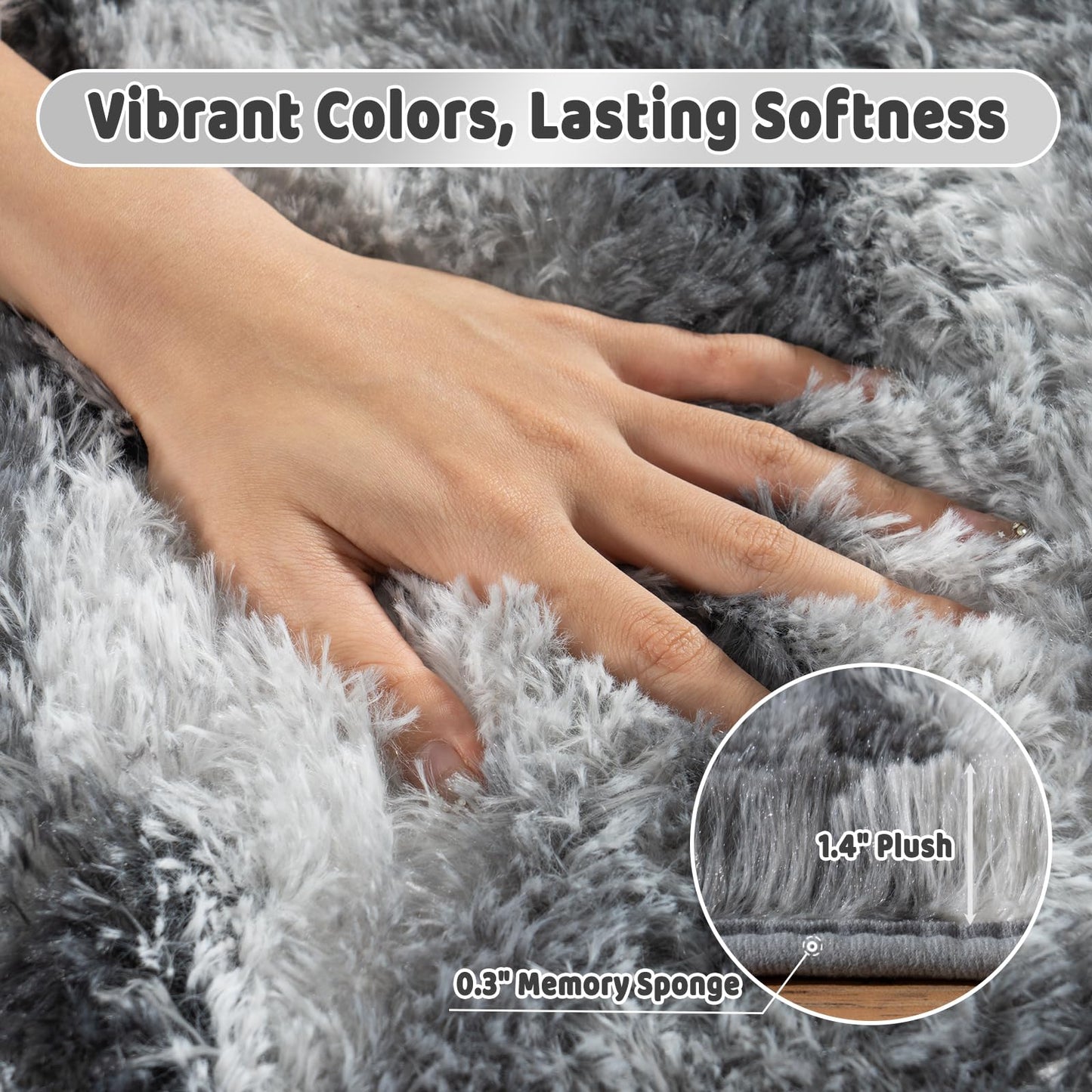 Ailyei Shag Rugs for Living Room 5x7, Ultra Soft Abstract Grey Big Fuzzy Rugs for Bedroom, 5 x 7 Fluffy Shaggy Plush Carpet Girls Kids Room Dorm Upgrade Non-Slip