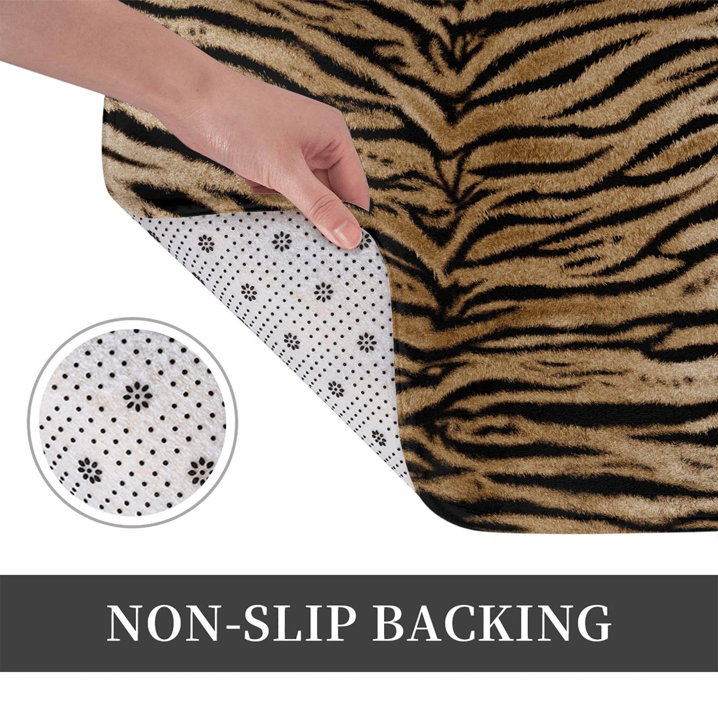 Sovvin Tiger Texture Print Bath Mat, Non-Slip Microfiber Rug, Soft Absorbent Kitchen Door Mat for Bathroom,Bedroom, 16x24 Inches