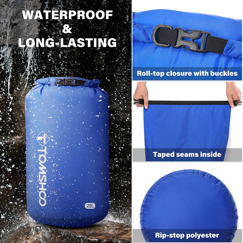 TOMSHOO Dry Bag 3-Pack/5-Pack, Lightweight Waterproof Bags Roll Top Sack Set Keeps Gear Dry for Hiking, Beach, Fishing, Kayaking, Boating, Swimming, Camping