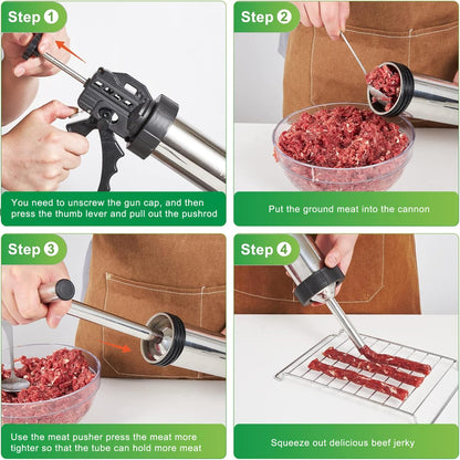 Large Capacity Jerky Gun Kits, Jerky Cannon, Stainless Steel Jerky Maker, Jerky Shooter, Meat Gun, Beef Deer Jerky Making Gun Kit, Gifts for Women Men