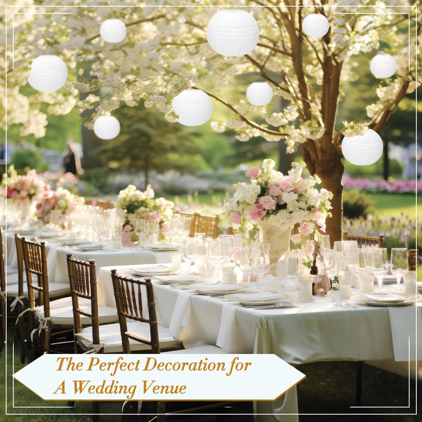 24 Packs White Paper Lanterns 10 Inch Chinese Japanese Hanging Paper Lanterns Lamp Round with Clear Fishing Line DIY Table Centerpiece Decoration for Wedding Birthday Party Baby Shower Indoor Outdoor