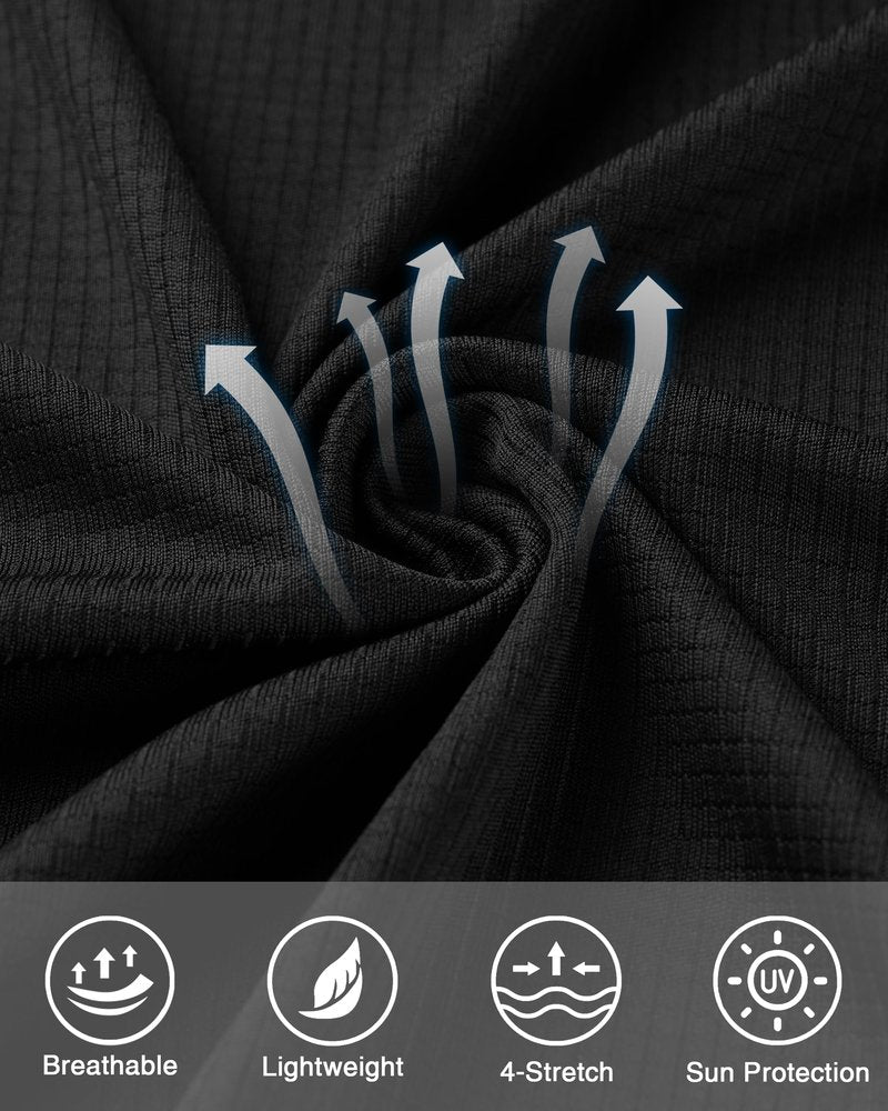 Roadbox Mens UPF 50+ Long Sleeve Swim Rash Guard, UV Sun Protection SPF Shirts for Outdoor Fishing Hiking Running Classic Black