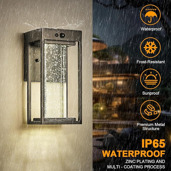 Solar Outdoor Wall Light with 3 Modes Motion Sensor Crystal Exterior Sconce with 4000K 250LM LED Outside Light for House Front Door Garden Patio IP65 Waterproof Dusk to Dawn Solar Porch