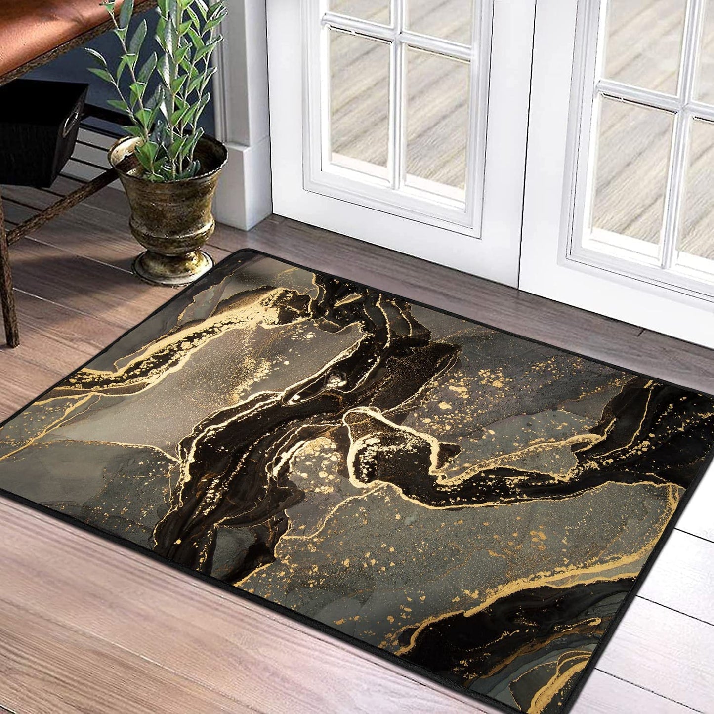 Modern Abstract Small Area Rug - 2x3 Door Mat Small Entryway Rug Luxury Modern Abstract Marble Texture Bath Mat, Non-Slip Washable Low-Pile Carpet for Bathroom Kitchen Laundry Room Decor (Brown)