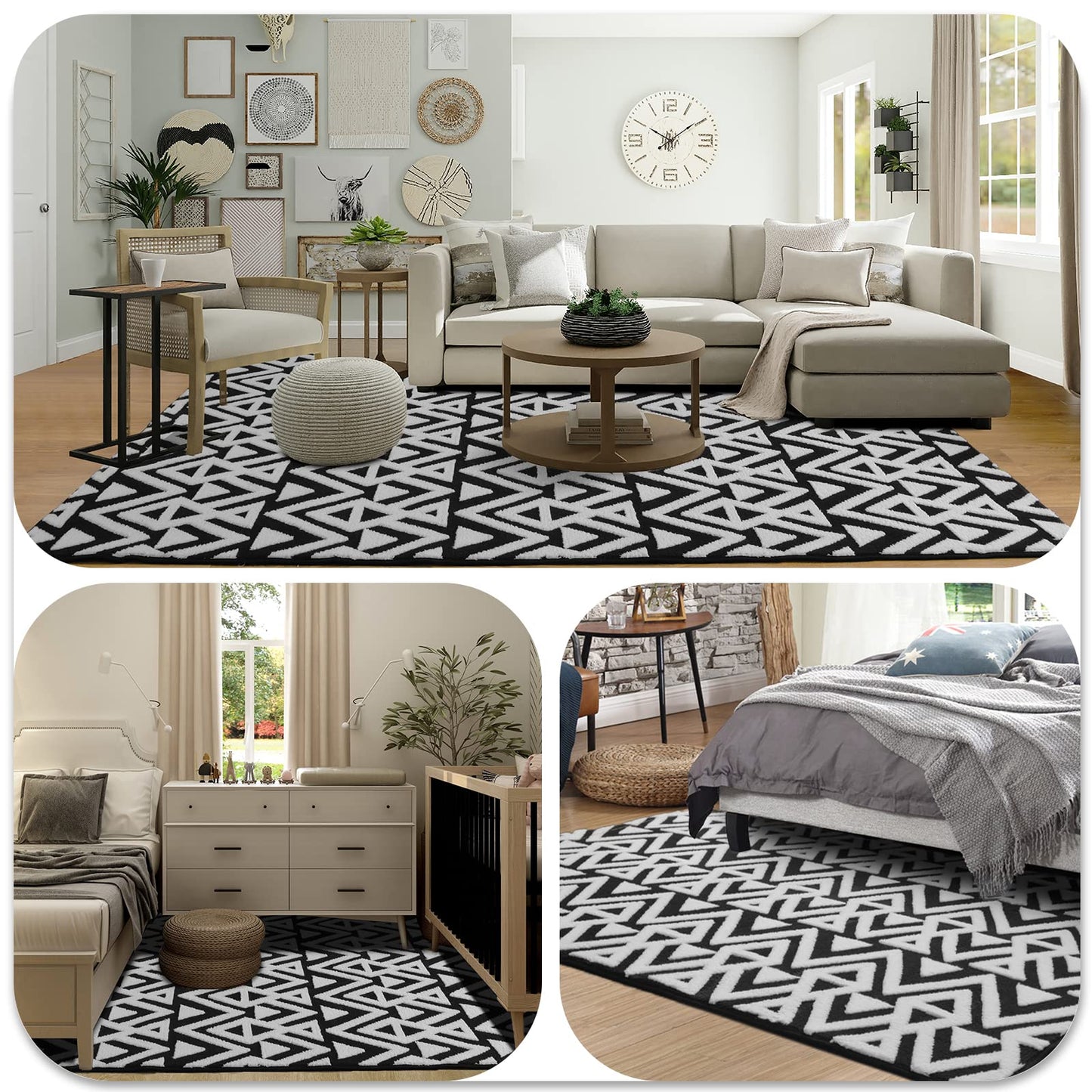 Ompaa Ultra Soft Geometric Bedroom Rugs Memory Foam Carpet, Black 5 x 8 Feet, Cozy Area Rugs for Living Room Couch Dorm Bedside Kids Girls Teens Room Nursery Decor Floor Mat
