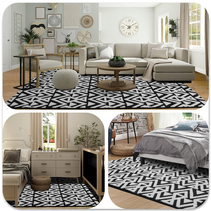 Ompaa Ultra Soft Geometric Bedroom Rugs Memory Foam Carpet, Black 5 x 8 Feet, Cozy Area Rugs for Living Room Couch Dorm Bedside Kids Girls Teens Room Nursery Decor Floor Mat