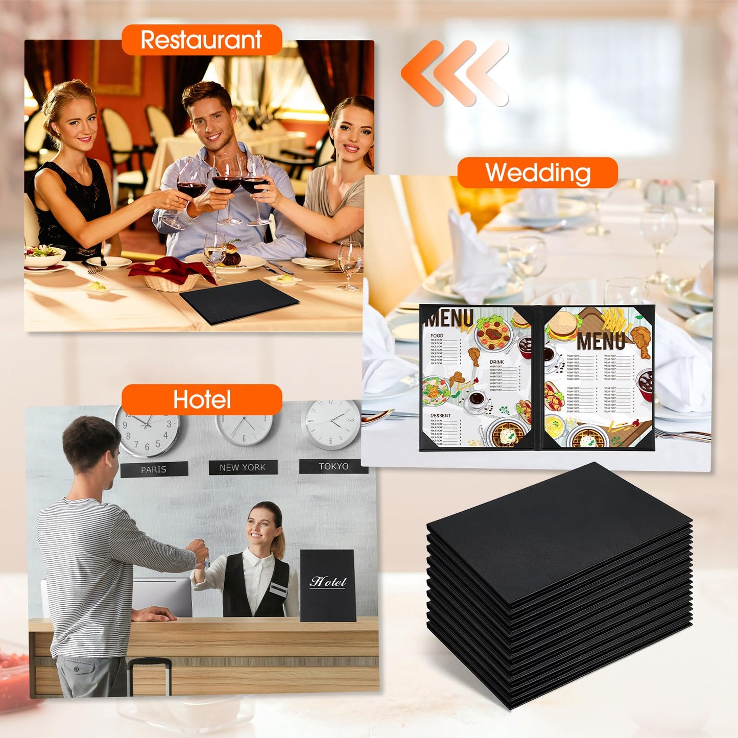 Skyygemm 10 Pcs Leather Menu Covers Holders 8.5 x 14 Inches, Waterproof Double View Leather Menu Book Dinner Holder 2 View for Restaurant Hotel Bar