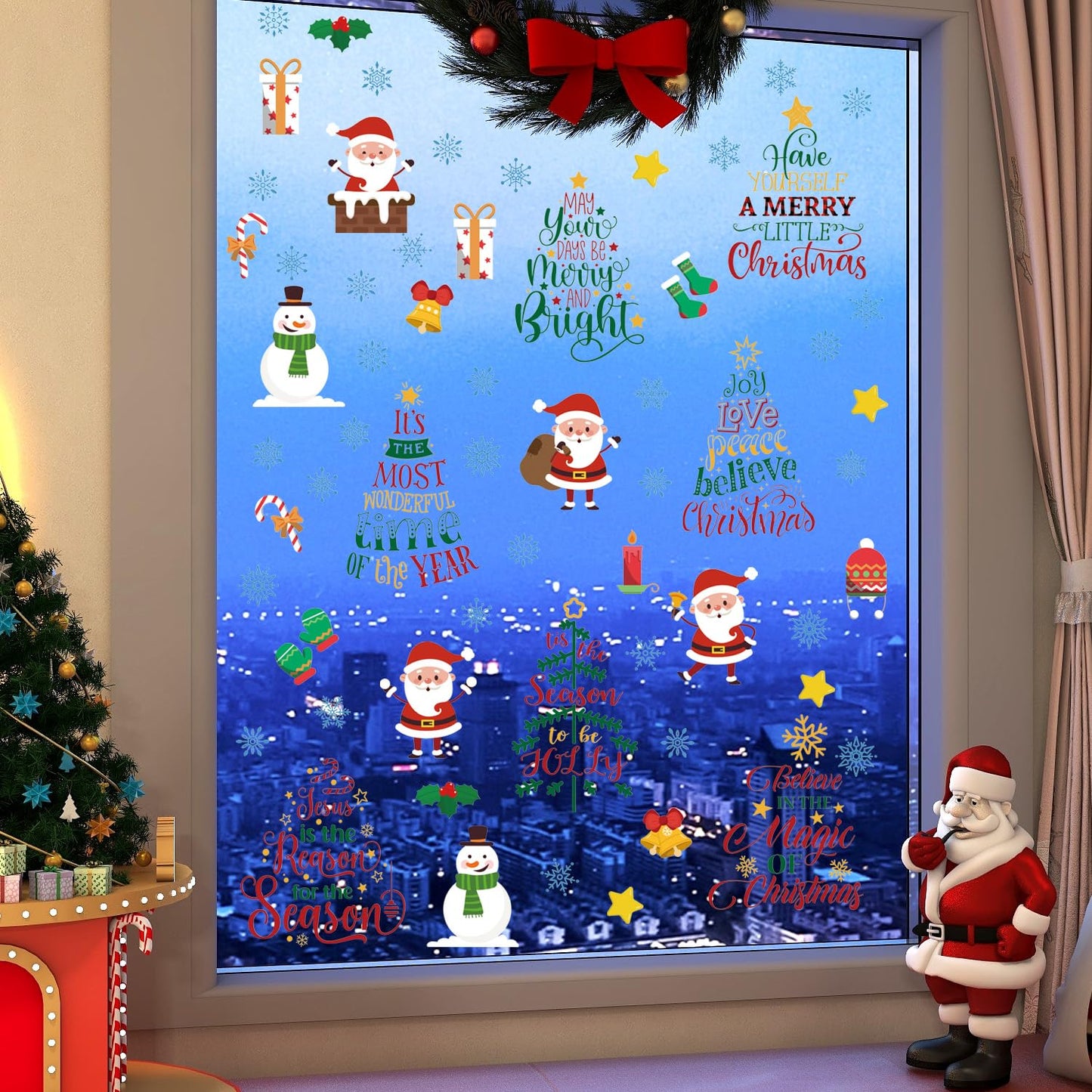 TOARTI Religious Merry Christmas Quotes Window Clings Have Yourself A Merry Little Christmas Inspirational Stickers Colorful Xmas Words Decals Winter Holiday Party Supplies Xmas Tree Window Stickers