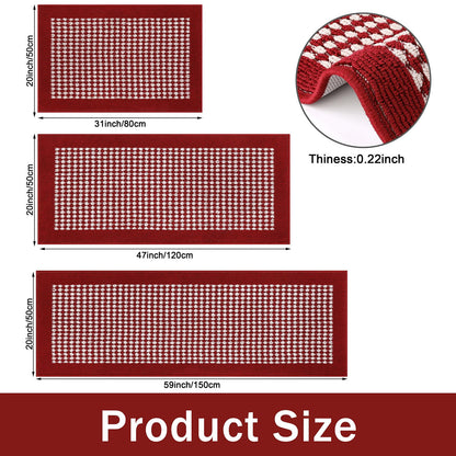 Ileading Christmas Kitchen Mat Sets 3 Piece Red Kitchen Floor Rugs with Non Slip Rubber Backing Machine Washable Runner Rugs for Winter Holiday Decor Laundry Hallway Doormat Valentine's Day