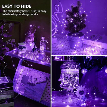 pozzolanas 12 Pack Purple Fairy Lights Battery Operated 3 Modes 7FT 20 LED Waterproof String Lights Twinkle Silver Wire for Mason Jars Wedding Christmas Halloween Party Decor (12, Purple)