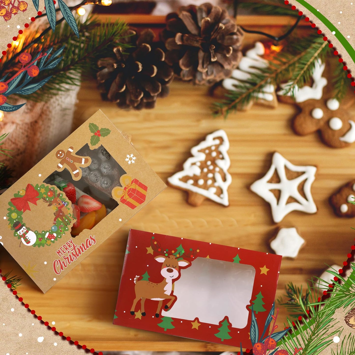 Chivertion 32 Pcs Christmas Cookie Boxes with Window Xmas Bakery Pastry Boxes 8 Designs Food Packaging Containers for Gift Giving Bakery Christmas Treat Containers, Candy and Cookie