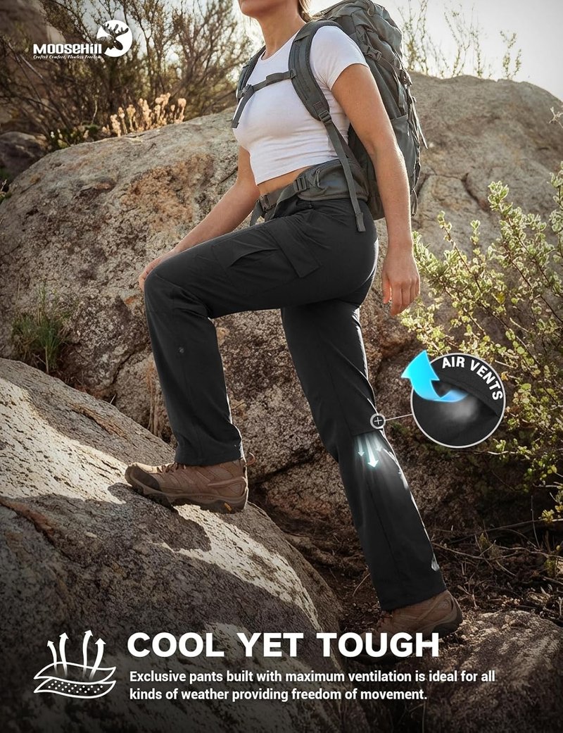 Women's Hiking Pants - Lightweight Quick Dry Water Resistant Cargo Travel Pants | All Seasons, Summer Use
