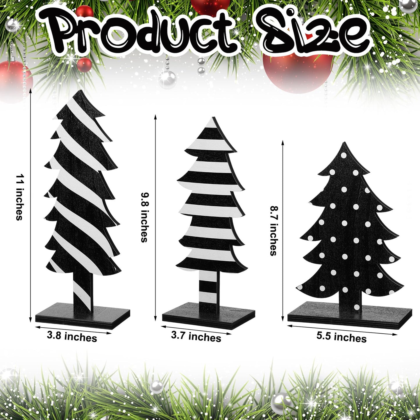 Meooeck 3 Pcs Christmas Table Decorations Wooden Christmas Tree Tabletop Centerpiece Signs Black and White Freestanding Handmade Wood Trees for Home Xmas Tabletop Party Decor