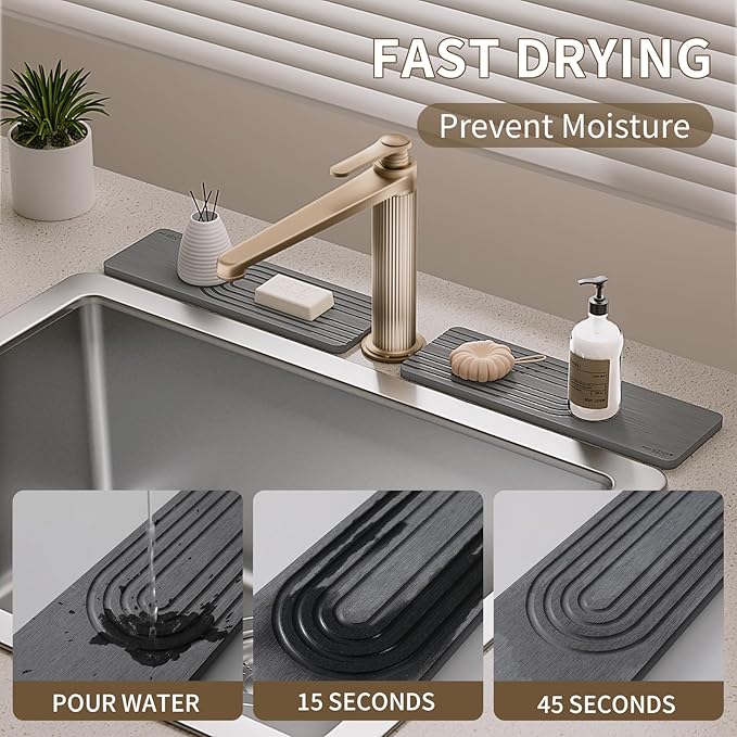 Faucet Mat for Kitchen Sink, Diatomite Stone Drying Sink Protectors, Bathroom
