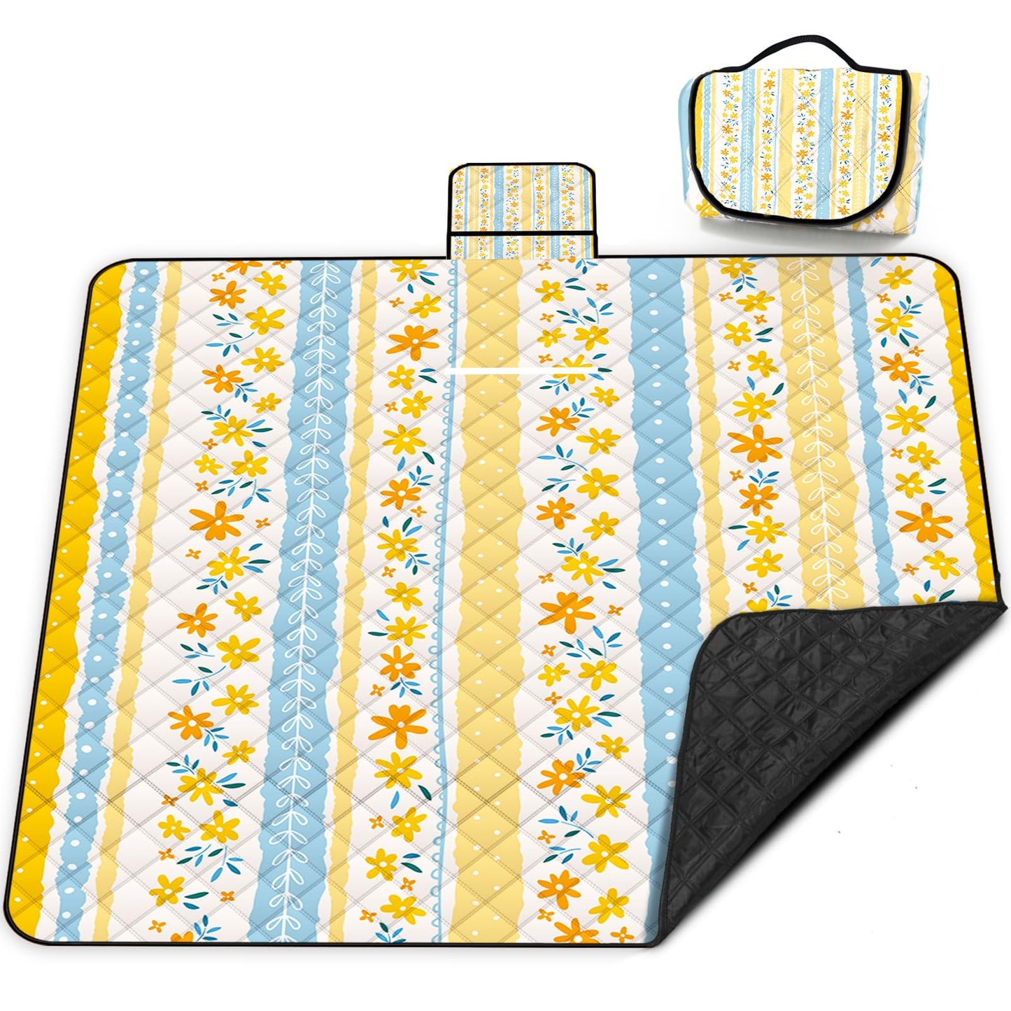 Extra Large Picnic Blanket Waterproof,80"x 80"Foldable Machine Washable Beach Blanket,Outdoor Blanket for 6-8 Adults,Suitable for Indoor Crawling,Park Beach,Camping,Hiking,Family Travel(Floral Print)