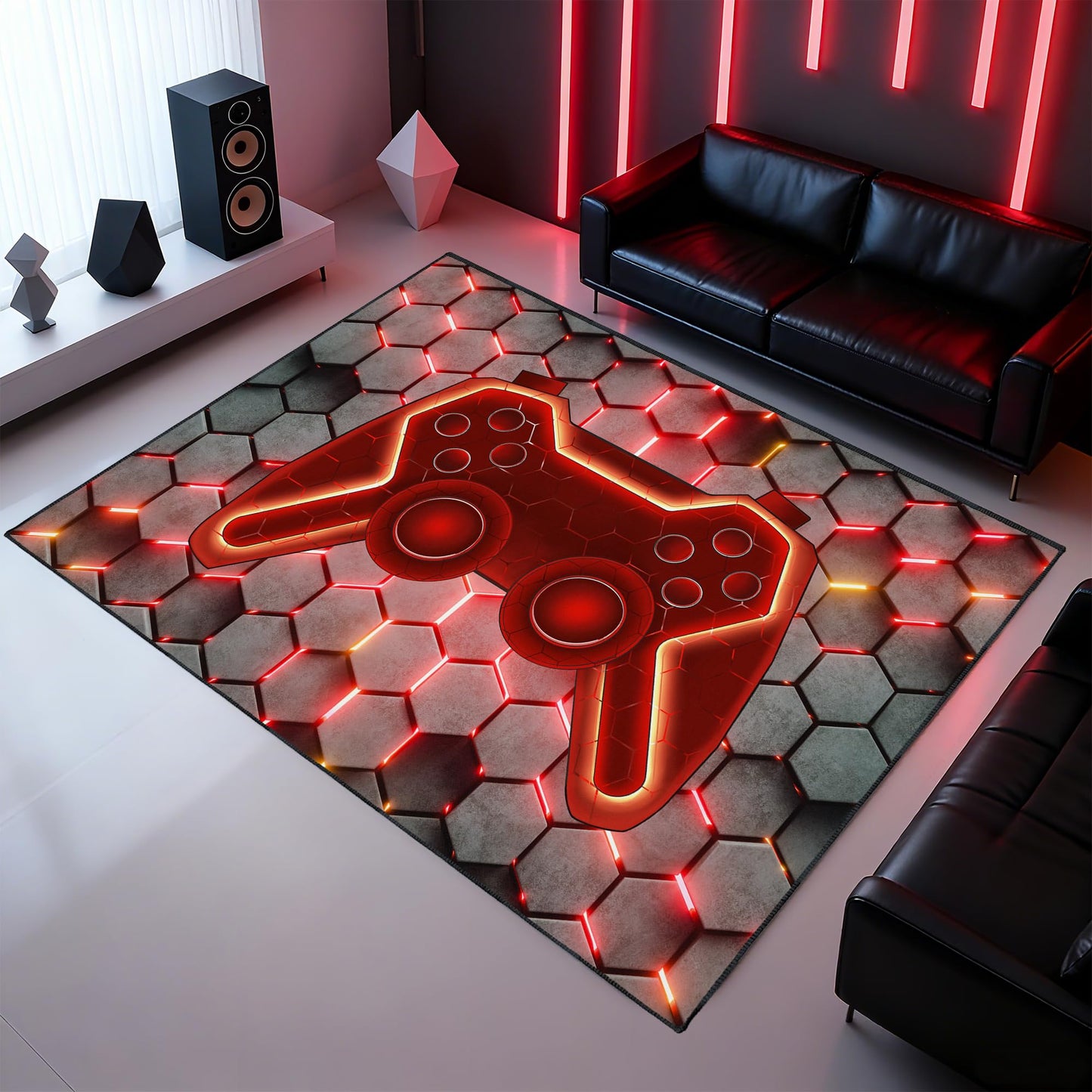 Vesocro Gamer Rug for Room,5x7 ft Non-Slip Cool Gaming Carpet for Bedroom Livingroom and Game Room Rugs Decor