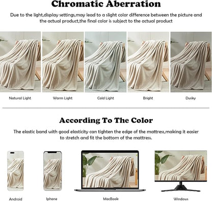 NEWCOSPLAY Super Soft Queen Blanket Linen Premium Silky Flannel Fleece Leaves Pattern Lightweight Bed Blanket All Season Use (Linen, Queen(90"x90"))