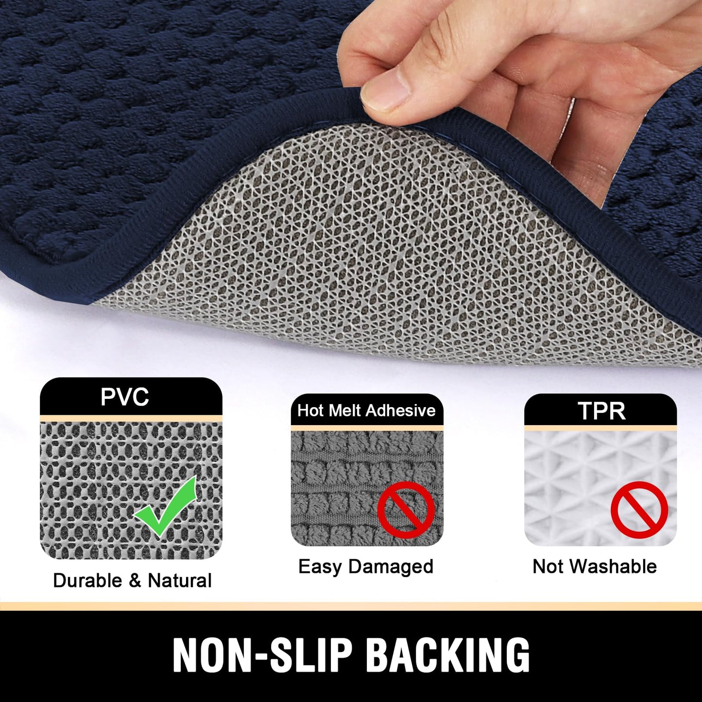 H.VERSAILTEX Navy Blue Memory Foam Bath Rugs, Soft Absorbent Bathroom Mats, Durable Dots on Underside, Machine Washable, Carpet Rug Room Decor for Shower Floor, 20x32 Mat