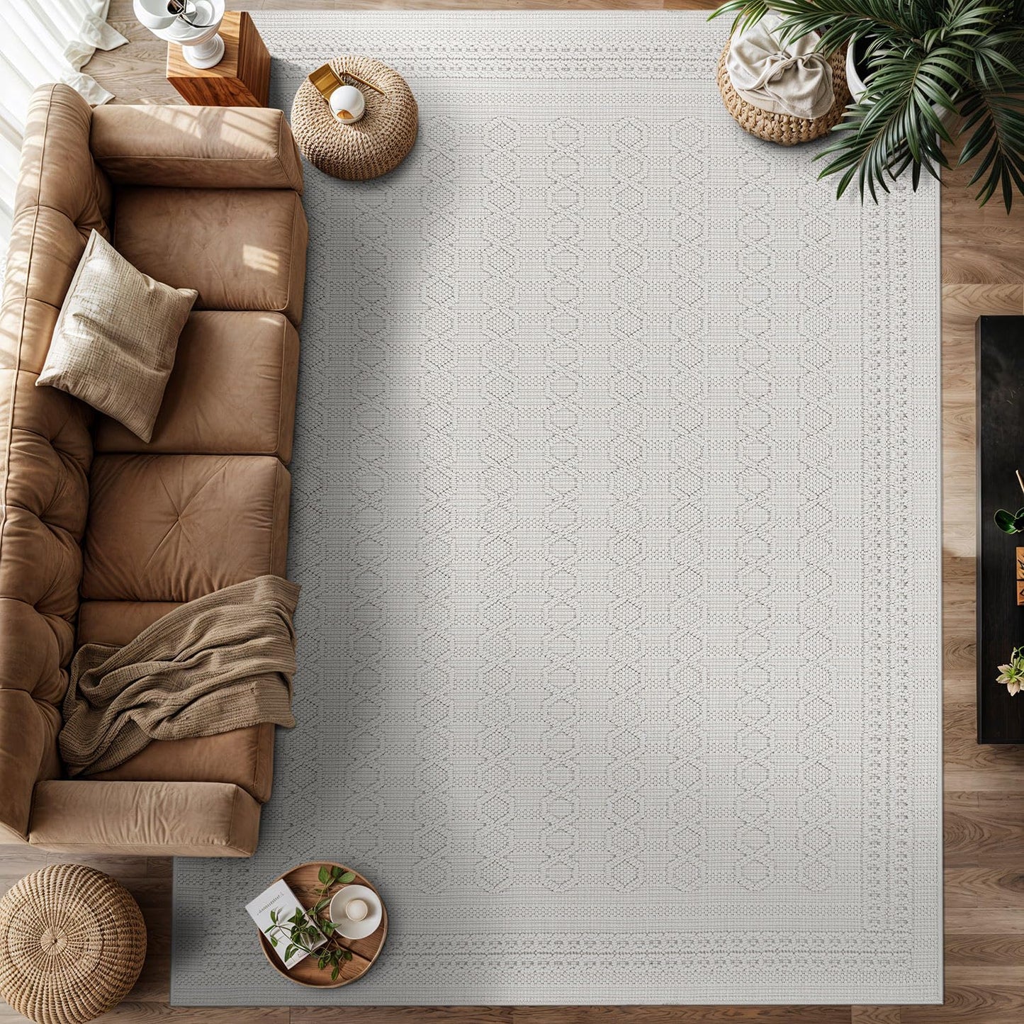 Luul Home Micro Loop Indoor Rug White 6x9 Boho Geometric Neutral Area Rugs for Living Room Soft Luxury Modern Low and High Pile Durable Stain Resistant Non-Shedding Indoor Area Carpet 6 x 9