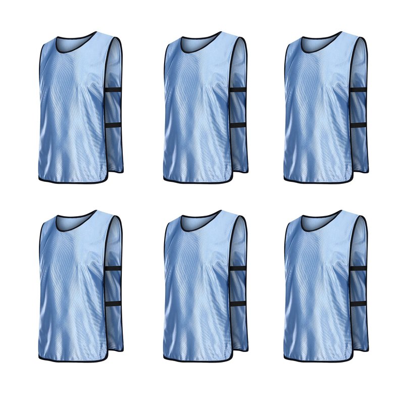 RE-HUO 6 Pack Scrimmage Vests/Sport Basketball Pinnies/Soccer Bibs for Kid and Adult (Sky Blue, XL)