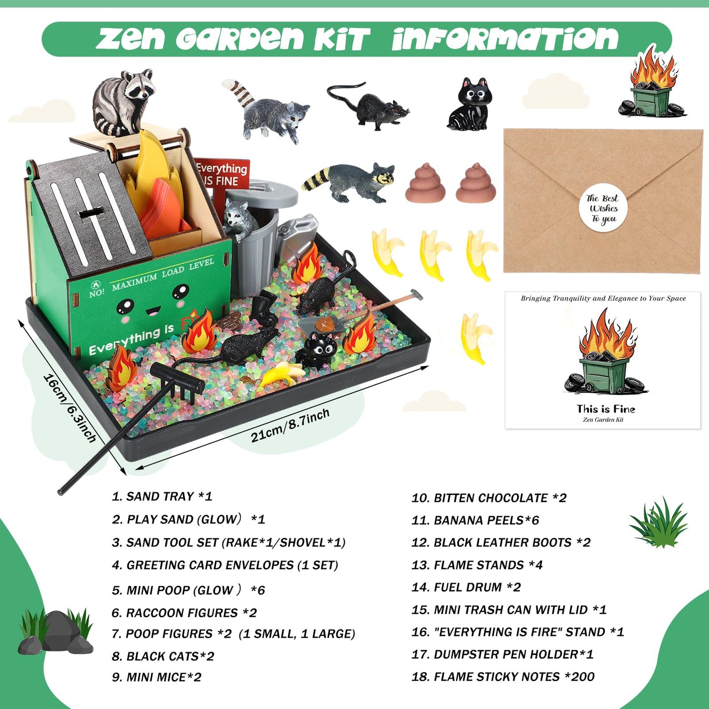 Dumpster Flame Zen Garden for Desk, Mini Dumpster Flame Zen Garden Funny Desk Accessories, DIY Figurines Sand Tray Therapy Kit, Mothers Day Birthday Graduation Gifts, Stress Relief Gifts for Coworker