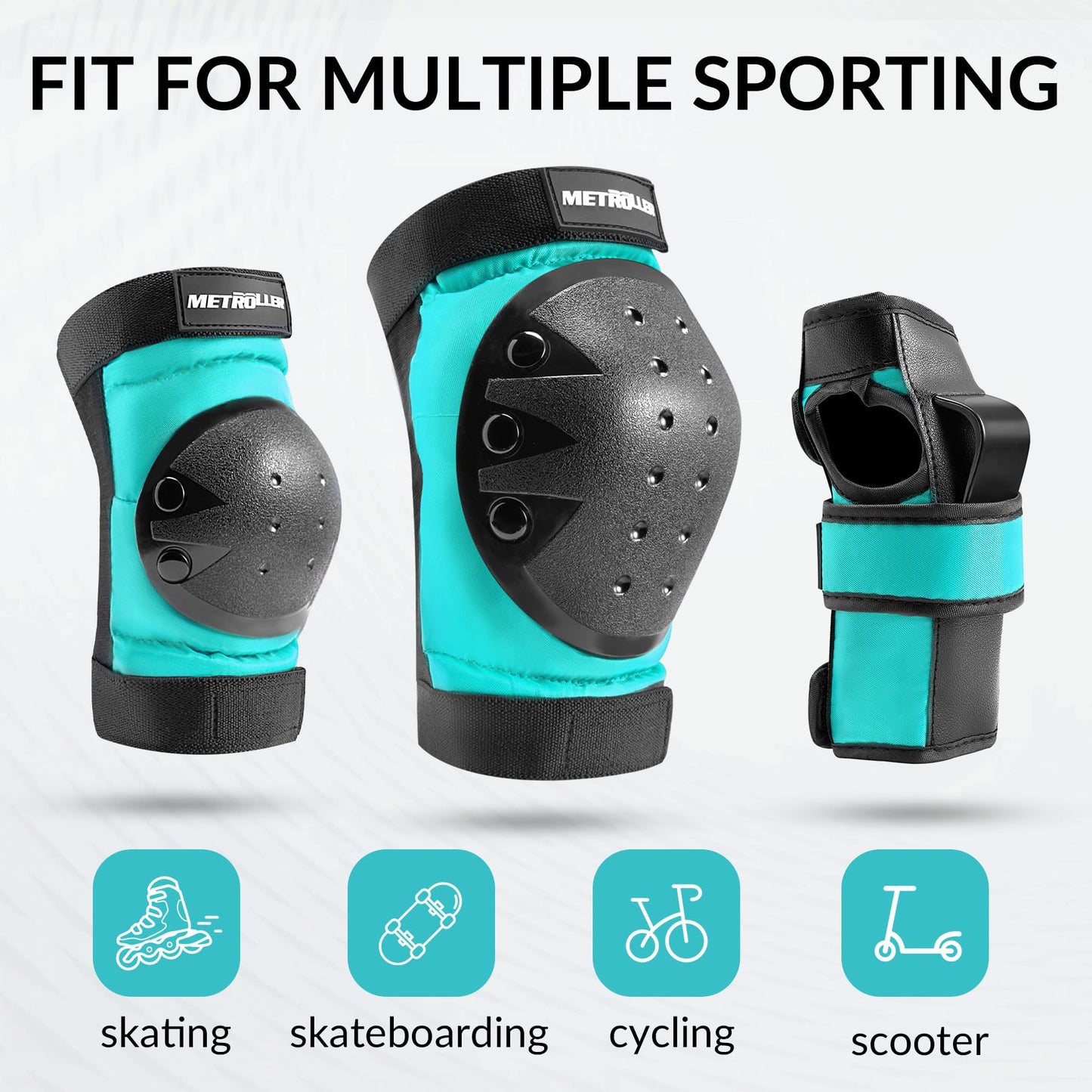 METROLLER Adult & Kids Protective Gear Set for Men, Women Youth Knee Pads, Elbow Pads & Wrist Guards 3 in 1 for Skateboarding Multi-Sports Protective Gear