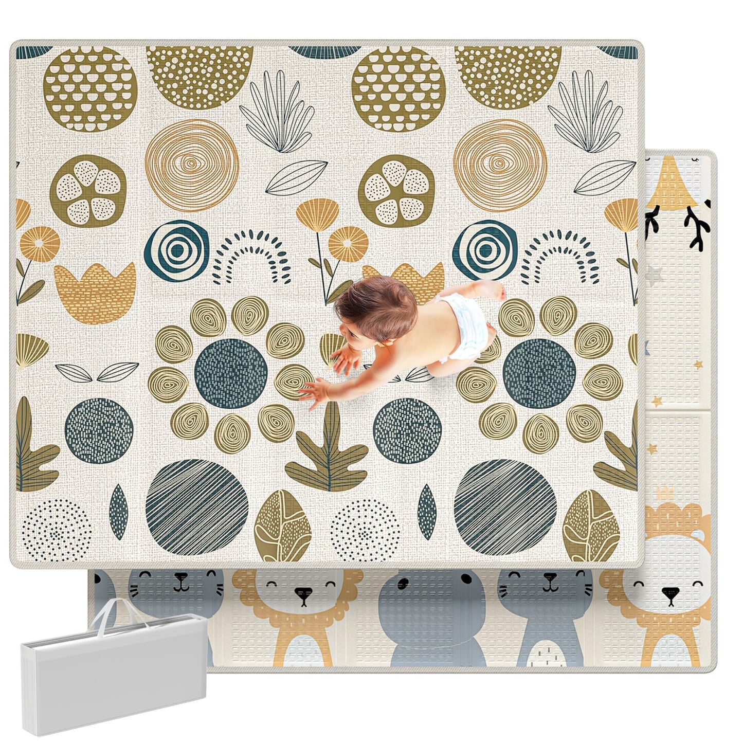 Mloong Baby Play Mat for Floor,59x71x0.4inch Playmat for Baby with Carry Bag, Foldable Play Mat,Kids Foam Play Mat,Waterproof Carlwing Mat for Baby,Large Infant Playmat,Indoor&Outdoor Playing Mat