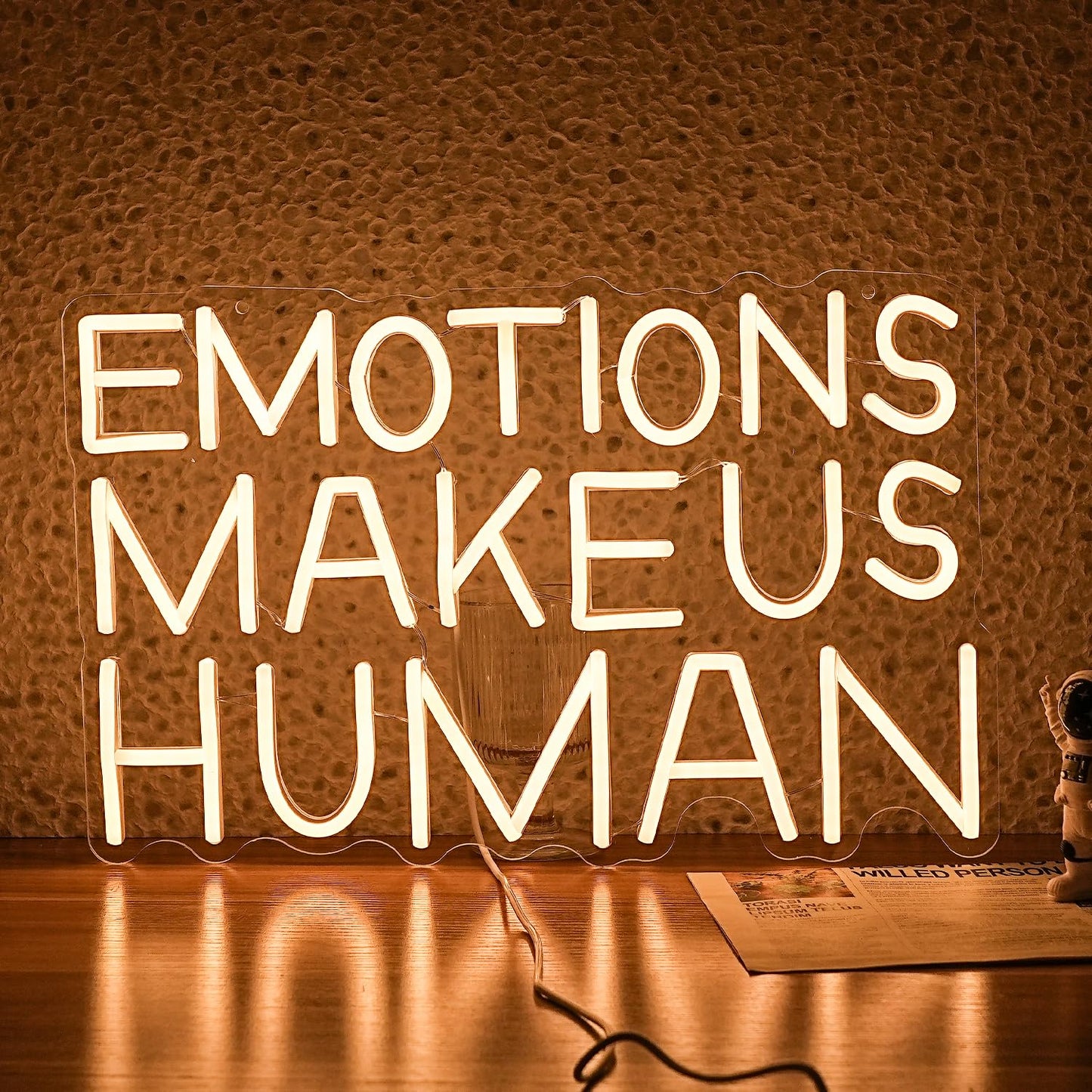 JLEWUINH Emotions Make Us Human Neon Sign Dimmable Switch Neon Signs for Wall Decor USB Warm White Led Light Up Signs for Home Museum Bar(16.5”*10.6”)