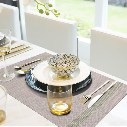 Aofmee Placemats, Placemats Set of 6, Heat Resistant Place Mats, Washable PVC Table Mats, Woven Vinyl Plastic Placemats for Dining Table, Non-Slip Stain Resistant Kitchen Table Placemats Easy to Clean