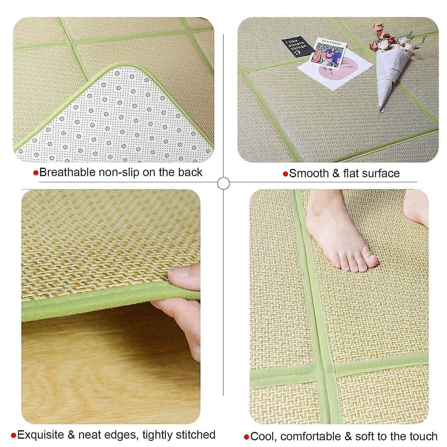 Nisorpa 71'' x 71'' Japanese Tatami Mat Igusa Tatami Mattress 0.47'' Thick Japanese Floor Mattress Rattan Non-Slip Breathable Memory Foam Area Rug Bedroom Mat, Green
