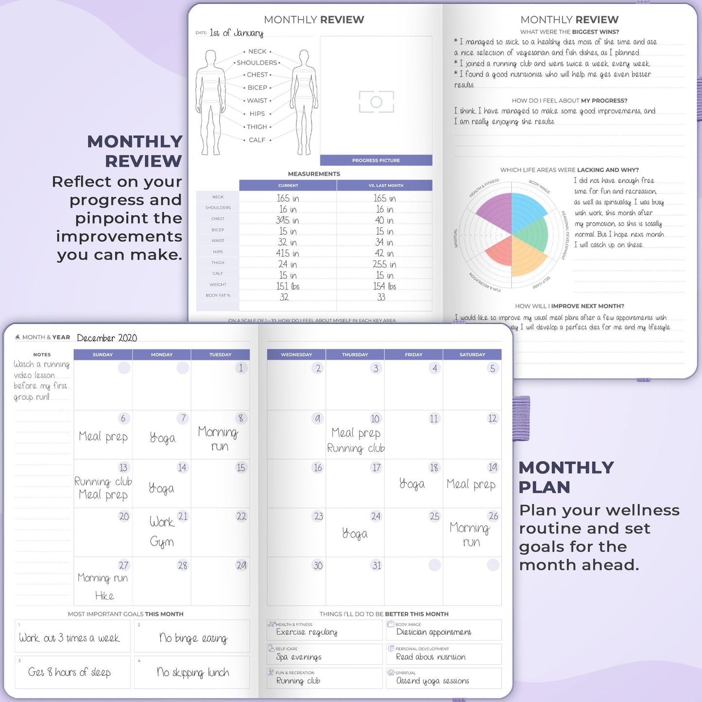 Clever Fox Fitness & Food Journal – Nutrition & Workout Planner for Women & Men – Diet & Gym Exercise Log Book with Calendars, Diet & Training Trackers - Undated, A5 Size, Hardcover (Lavender)