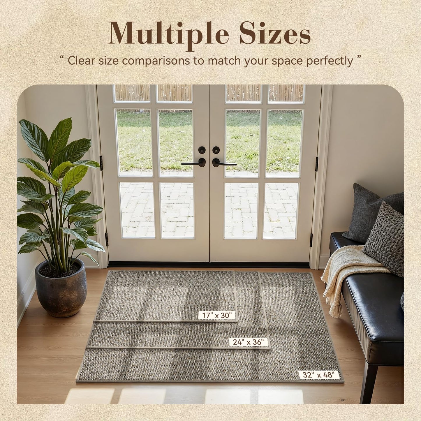 MontVoo Door Mat Indoor Entrance Doormat, Absorbent Durable Rubber Non Slip Front Door Mat for Inside Entry Entryway Dirt Trapper Welcome Mat, Grey Brown 24''x36''