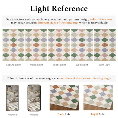 WondRg 8x10 Checkered Washable Area Rug for Living Room Bedroom Colorful Soft Modern Non Slip Large Throw Rug Lightweight Low Pile Neutral Carpet Dining Room Office Classroom Nursery Playroom