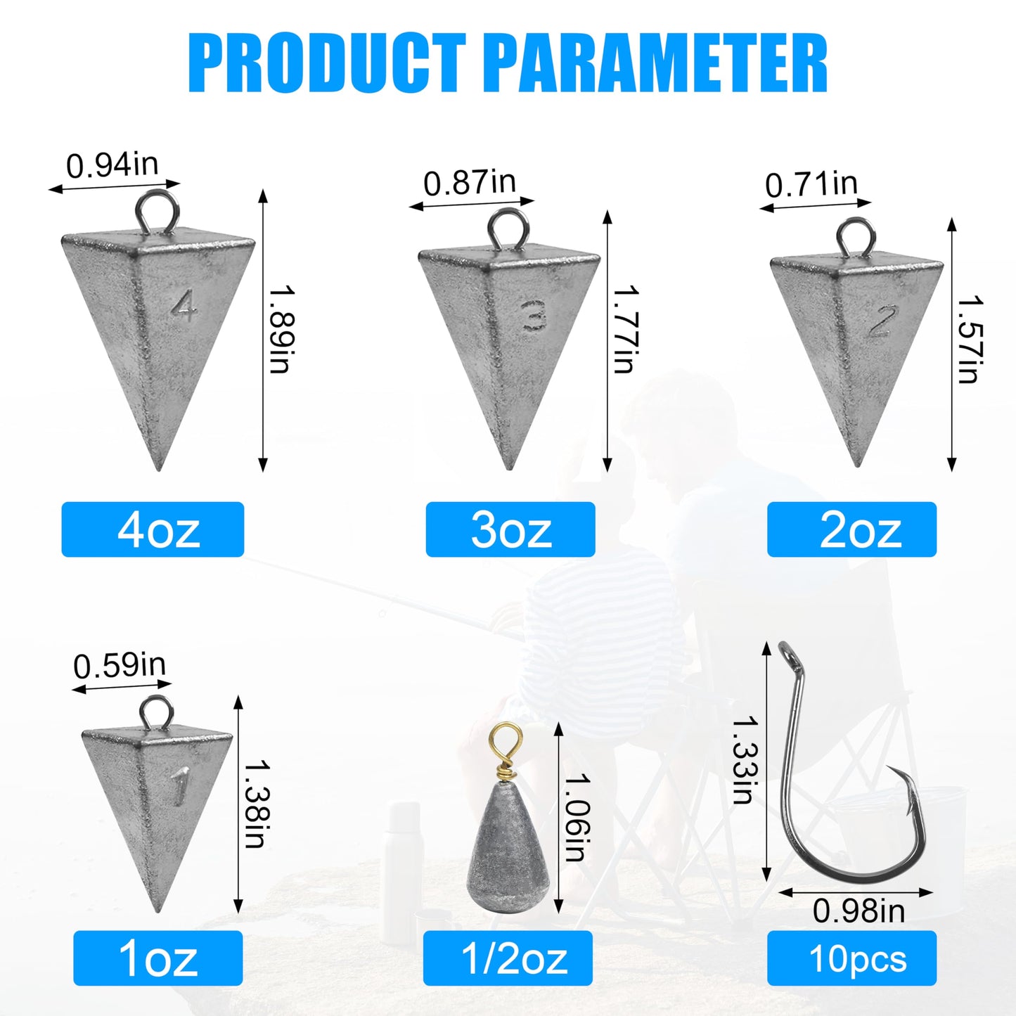 Saltwater Surf Fishing Tackle Kit - Saltwater Surf Fishing Rigs Bottom Rigs Include Fishing Leader Rigs Pyramid Sinkers Bass Casting Sinker Circle Hooks for Striped Bass Red Drum Flounder