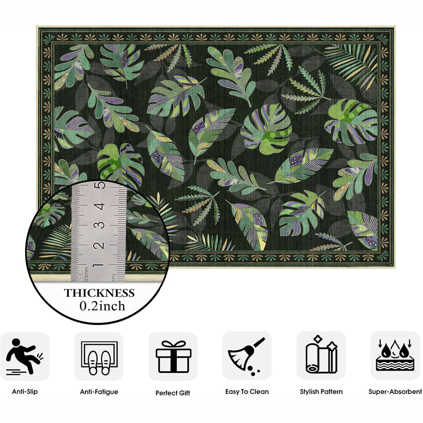 Monstera Rug 3x5 for Living Room Sage Green Leaf Area Rugs Machine Washable Tropical Botanical Rug Non Slip Printed Low Pile Indoor Floor Carpet for Kitchen Bathroom Bedroom,Green