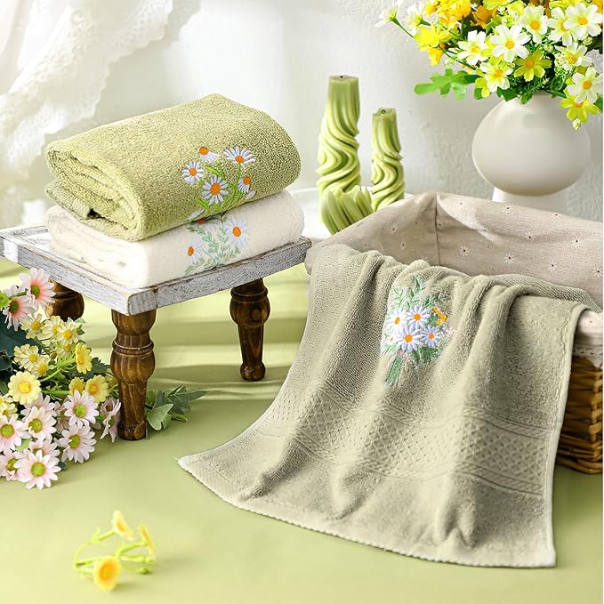 3 Pcs Daisy Floral Hand Towels Daisy Flowers Boho Bathroom Decor 14x29 Inch