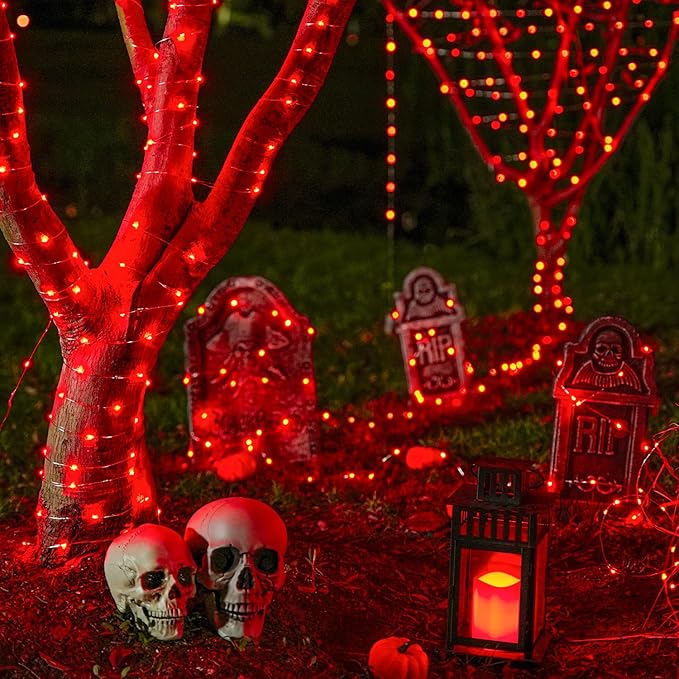 JMEXSUSS 2 Pack Red Fairy Lights Battery Operated, Total 400 LED 132ft Halloween Lights with Remote, 8 Modes Twinkle String Lights for Bedroom Wreath Tree Xmas Valentine Halloween Decorations