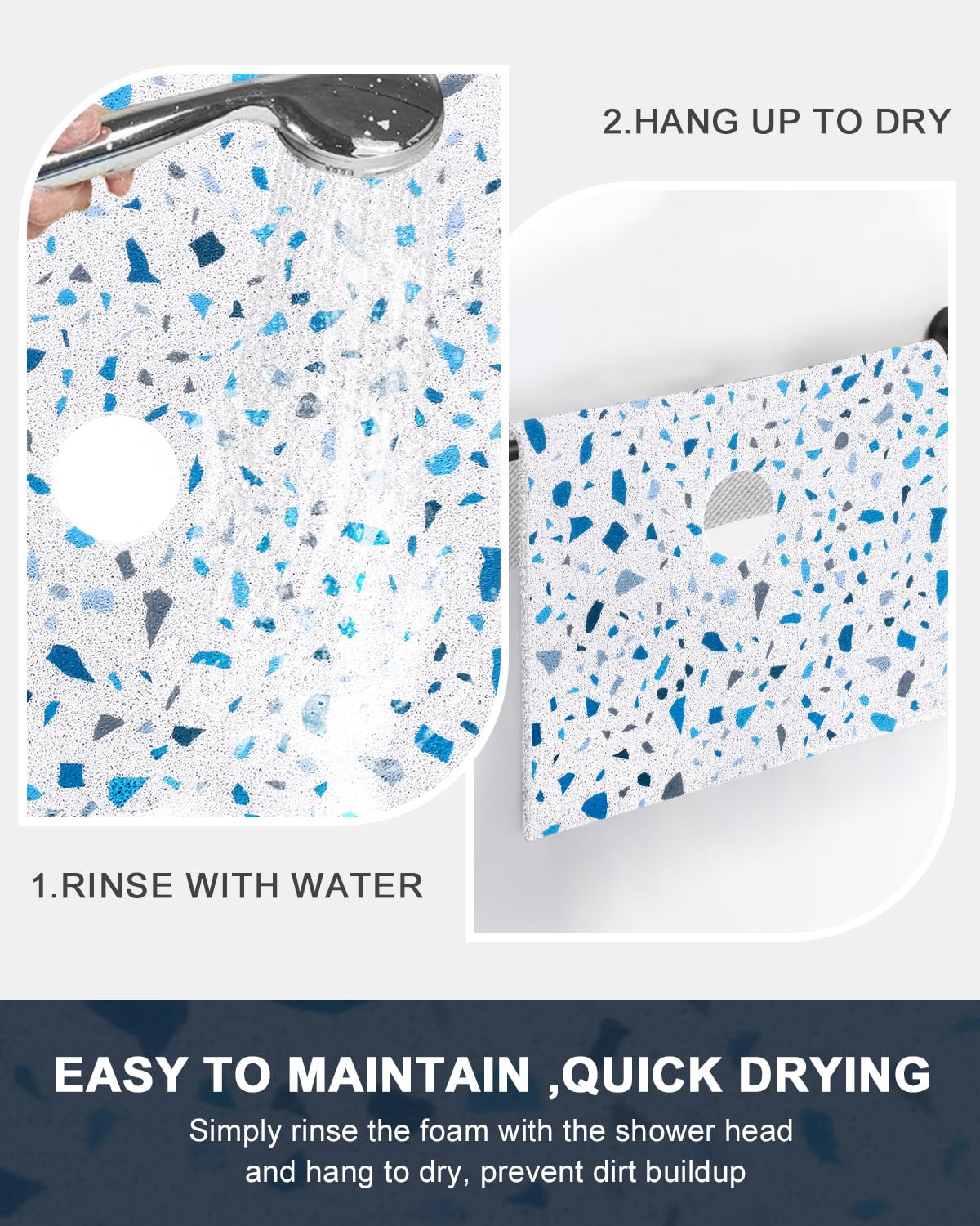 Non Slip Shower Mat with Drain Holes in Middle: 27×27Inch Super Soft Loofah Shower Mats for Inside Shower, Shower Stall Mats Floor Mats for Home,Hotel,Spa,Gym