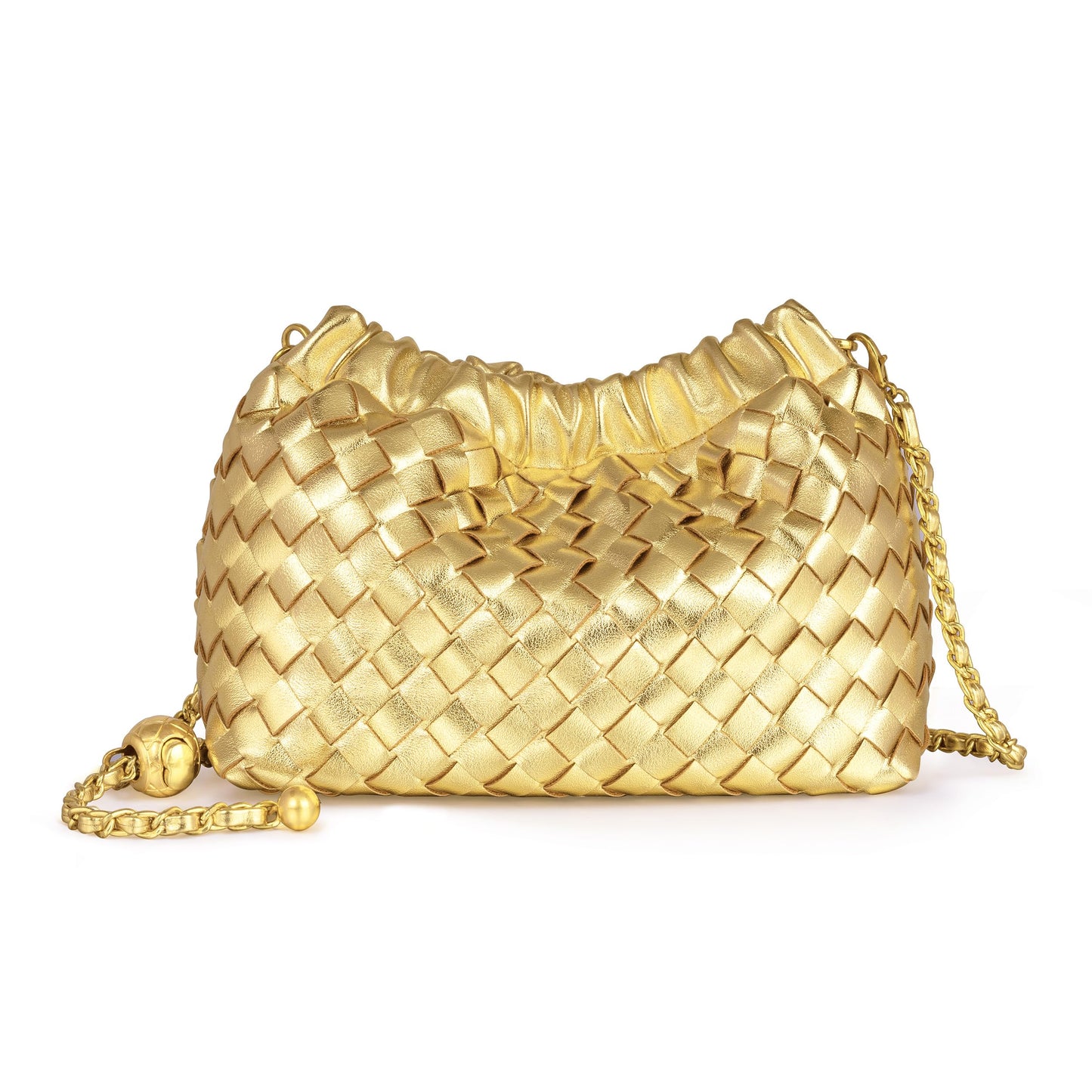 Joryin Woven Women's Crossbody Bag & Evening Purse, Trendy Dumpling Clutch & Hobo Cloud Shoulder Bag Trendy Dumpling Clutch Vegan Leather, Golden