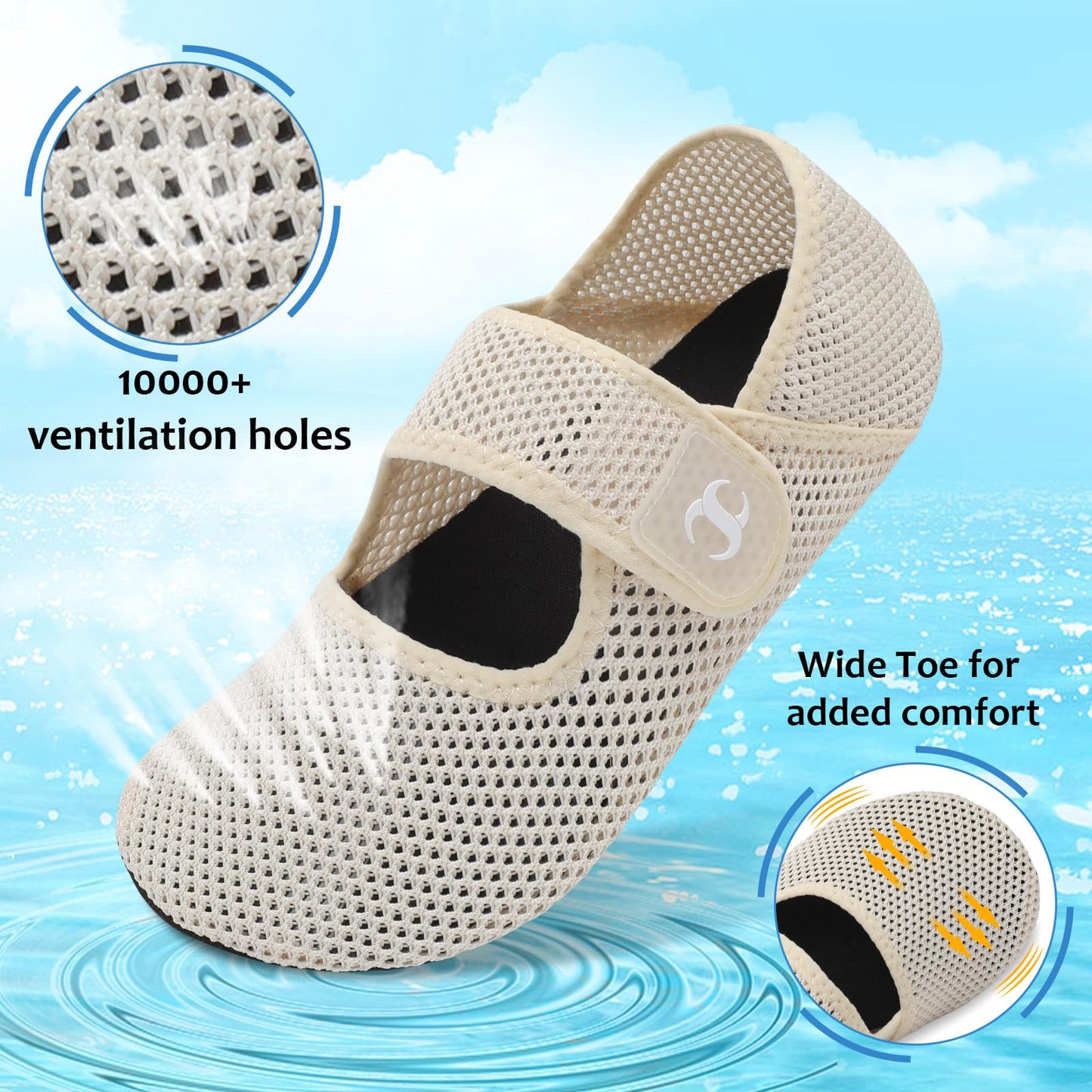 Scurtain Women's Summer Sandals White Shower Shoes Beach Swim Water Shoes Pool Swimming Aqua Shoes Wide Width Barefoot Sandals Rubber Slip On Slids Size 6.5-7.5