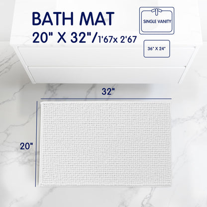 SUBRTEX Bathroom Rugs Chenille Bath Rug Soft Short Plush Bath Mat Soft Shower Mat Water Absorbent Shower Mat Quick Dry Machine Washable (White, 20" x 32")