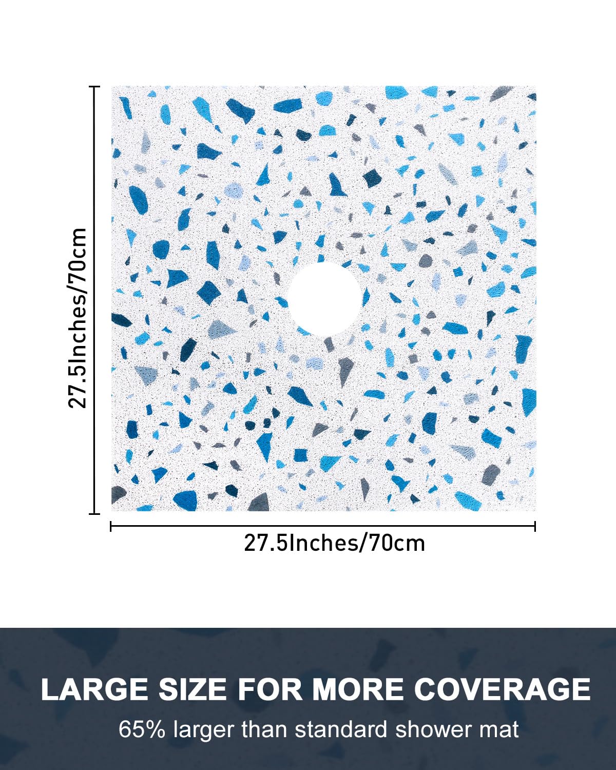Non Slip Shower Mat with Drain Holes in Middle: 27×27Inch Super Soft Loofah Shower Mats for Inside Shower, Shower Stall Mats Floor Mats for Home,Hotel,Spa,Gym