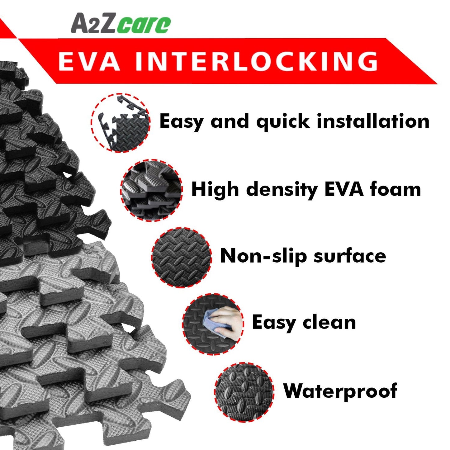 A2ZCARE Puzzle Exercise Mat with EVA Foam Interlocking Tiles - Interlocking Floor Mats for Gym Equipment - Ideal for Home Gym, Aerobic, Yoga and Pilates (Black and Grey (12pcs with Border Tiles))